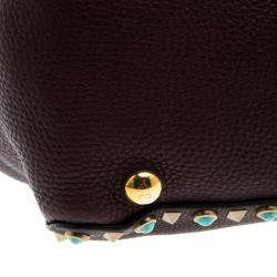 Pre Owned Valentino Burgundy Leather Medium Rockstud Tote