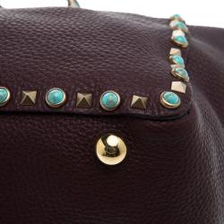 Pre Owned Valentino Burgundy Leather Medium Rockstud Tote