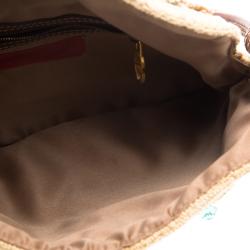 Pre Owned Valentino Beige Crochet Raffia Jewel Embellished Catch Shoulder Bag