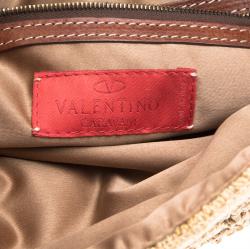 Pre Owned Valentino Beige Crochet Raffia Jewel Embellished Catch Shoulder Bag