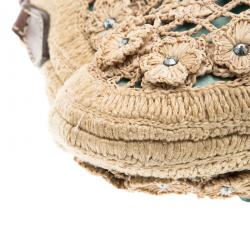 Pre Owned Valentino Beige Crochet Raffia Jewel Embellished Catch Shoulder Bag