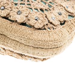 Pre Owned Valentino Beige Crochet Raffia Jewel Embellished Catch Shoulder Bag
