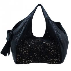 Pre Owned Valentino Black Suede and Python Nuage Bow Tote