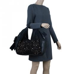 Pre Owned Valentino Black Suede and Python Nuage Bow Tote