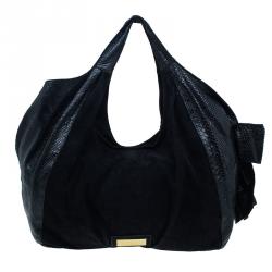 Pre Owned Valentino Black Suede and Python Nuage Bow Tote