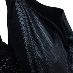 Pre Owned Valentino Black Suede and Python Nuage Bow Tote