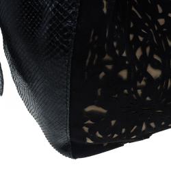 Pre Owned Valentino Black Suede and Python Nuage Bow Tote