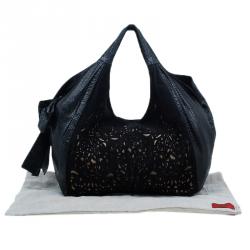 Pre Owned Valentino Black Suede and Python Nuage Bow Tote