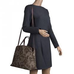 Pre Owned Valentino Beige Lace Print PVC Shoulder Bag