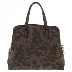 Pre Owned Valentino Beige Lace Print PVC Shoulder Bag