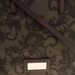 Pre Owned Valentino Beige Lace Print PVC Shoulder Bag