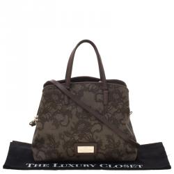 Pre Owned Valentino Beige Lace Print PVC Shoulder Bag