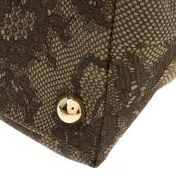 Pre Owned Valentino Beige Lace Print PVC Shoulder Bag