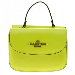 Pre Owned Valentino Neon Green Leather Crossbody Bag