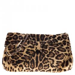 Pre Owned Valentino Leopard Print Calf Hair Bow Shoulder Bag