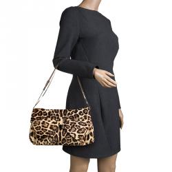 Pre Owned Valentino Leopard Print Calf Hair Bow Shoulder Bag