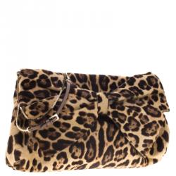 Pre Owned Valentino Leopard Print Calf Hair Bow Shoulder Bag