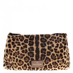 Pre Owned Valentino Leopard Print Calf Hair Bow Shoulder Bag