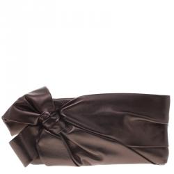 Pre Owned Valentino Bronze Leather Bow Clutch
