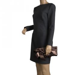 Pre Owned Valentino Bronze Leather Bow Clutch