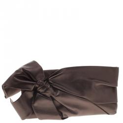 Pre Owned Valentino Bronze Leather Bow Clutch