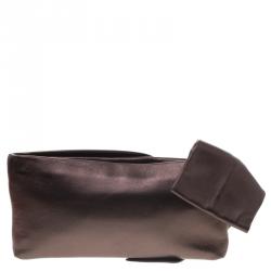 Pre Owned Valentino Bronze Leather Bow Clutch