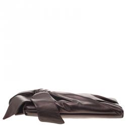 Pre Owned Valentino Bronze Leather Bow Clutch
