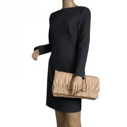 Pre Owned Valentino Beige Leather Bow Clutch