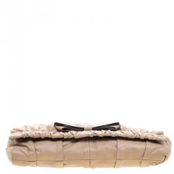 Pre Owned Valentino Beige Leather Bow Clutch