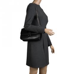 Pre Owned Valentino Black Leather Rockstud Medium Glam Lock Flap Bag