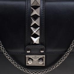 Pre Owned Valentino Black Leather Rockstud Medium Glam Lock Flap Bag