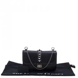 Pre Owned Valentino Black Leather Rockstud Medium Glam Lock Flap Bag