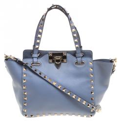Pre Owned Valentino Light Blue Leather Rockstud Mini Tote