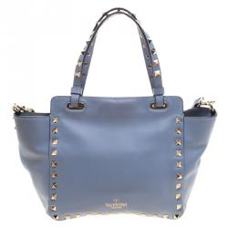 Pre Owned Valentino Light Blue Leather Rockstud Mini Tote