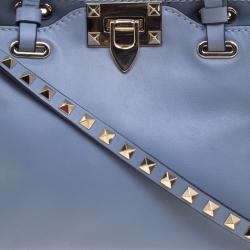 Pre Owned Valentino Light Blue Leather Rockstud Mini Tote