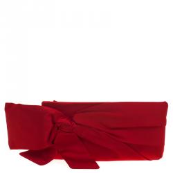 Pre Owned Valentino Red Satin Pleated Bow Clutch
