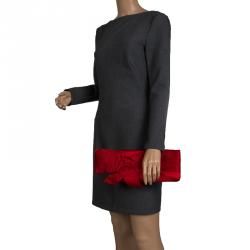 Pre Owned Valentino Red Satin Pleated Bow Clutch