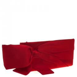 Pre Owned Valentino Red Satin Pleated Bow Clutch