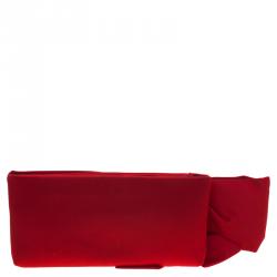 Pre Owned Valentino Red Satin Pleated Bow Clutch