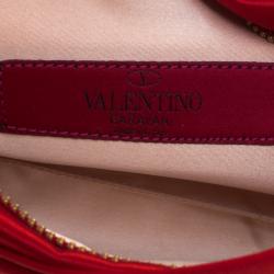 Pre Owned Valentino Red Satin Pleated Bow Clutch