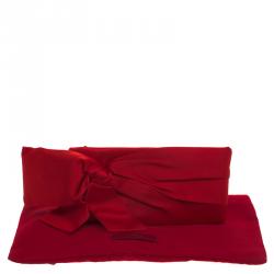 Pre Owned Valentino Red Satin Pleated Bow Clutch