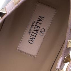 Pre Owned Valentino Blue and Beige Leather Rockstud T Strap Ballet Flats Size 39