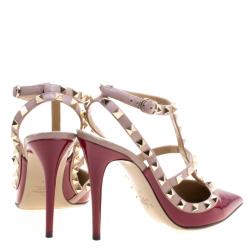 Pre Owned Valentino Red and Beige Patent Leather Rockstud Sandals Size 39