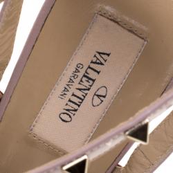 Pre Owned Valentino Red and Beige Patent Leather Rockstud Sandals Size 39