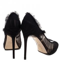 Pre Owned Valentino Black Draped Net Peep Toe Pumps Size 37