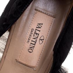 Pre Owned Valentino Black Draped Net Peep Toe Pumps Size 37