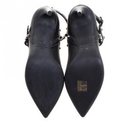 Pre Owned Valentino Black Leather Rockstud Pointed Toe Ankle Boots Size 37.5