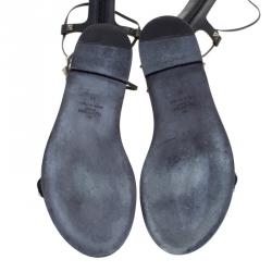 Pre Owned Valentino Black Leather Knee High Rockstud Gladiator Sandals Size 38