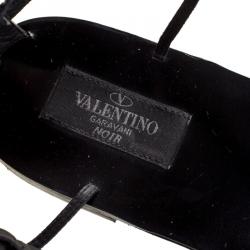 Pre Owned Valentino Black Leather Knee High Rockstud Gladiator Sandals Size 38