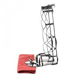 Pre Owned Valentino Black Leather Knee High Rockstud Gladiator Sandals Size 38